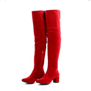 Imagem de Bota Feminina Lirom Over The Knee Camurça Vermelha  feminino