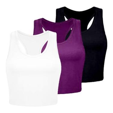 Imagem de 3 peças regatas femininas de algodão básicas costas nadador sem mangas esportivas para treino, Tops de verão roxos, XXG