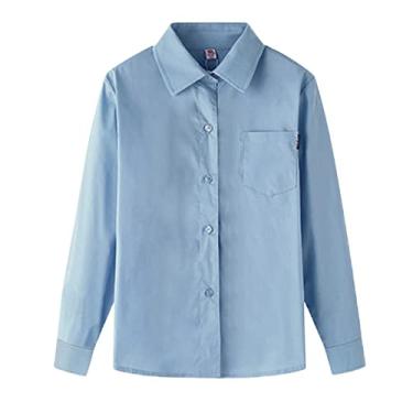 Imagem de LRSQOICM Camiseta Us Shirt Tops Wear Chlidren Button Formal Girls Blusa Branca Meninos Crianças Bebês Meninos, Azul, 12-13 Anos