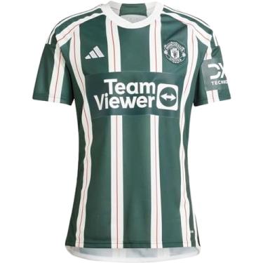 Imagem de adidas Camiseta Manchester United 23/24 Away - Listras verticais clássicas, absorção de umidade, emblema bordado do clube, Verde, branco, 3G