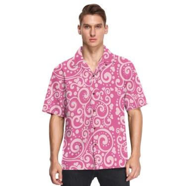 Imagem de Camisa masculina havaiana manga curta botão amor dia dos namorados floral rosa esportes camisas de Playa para Hombres, Dia dos Namorados Amor Floral Rosa, P