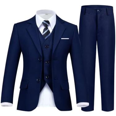 Imagem de Fesenbo Conjunto de terno masculino formal slim fit 5 peças blazer colete calça com cintura ajustável camisa com gravata, 5 peças - azul-marinho, 5