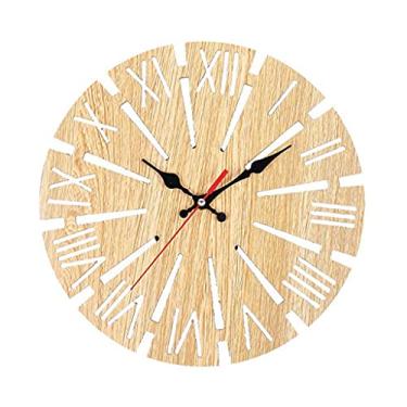 Imagem de Relógio de parede de madeira, relógio externo retrô ao ar livre, sala de estar, silencioso, sem tique-taque, relógio de parede para jardim, design mecânico de roda dentada para jardim, vermelho