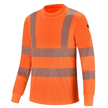 Imagem de Camisetas de trabalho de manga comprida de alta visibilidade de segurança da AYKRM Classe 3 Workwear | Camisa Hi Vis, Laranja, Large