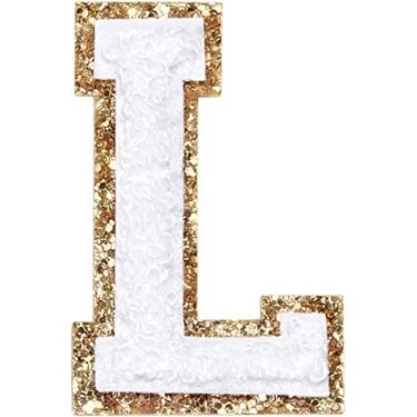Imagem de 3 Pçs Chenille Letter Patches Ferro em Patches Glitter Varsity Letter Patches Bordado Borda Dourada Costurar em Patches para Vestuário Chapéu Bolsa de Camisa (Branco, G)