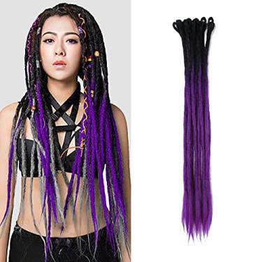 Imagem de Dsoar Extensões Dreadlock de 60,96 cm, ombré preto e roxo, 20 peças sintéticas Dreads Reggae cabelo de trança feito à mão com capa de pênis