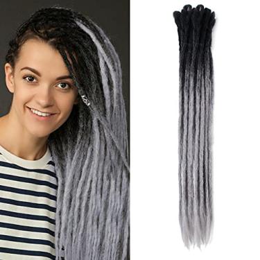 Imagem de Dsoar Extensões Ombre Dreadlock de 61 cm, feitas à mão, com 20 peças/pacote de agulhas de crochê com capa de pênis (preto ombré a cinza)