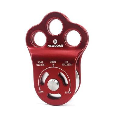 Imagem de NewDoar Polia de escalada de resgate de três furos com certificação CE 30 KN para transporte máximo de corda de 13 mm com rolamento para tirolesa de rapel Placas laterais duráveis - 1 peça
