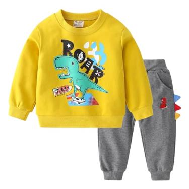 Imagem de Volunboy Conjuntos de roupas infantis meninos roupas para meninos pulôver manga longa calça jogger roupas infantis 2 peças roupas, Amarelo e cinza, 5T