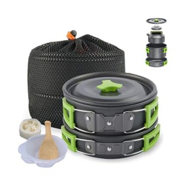 Imagem de Conjunto de 10 panelas e frigideiras de acampamento com chaleira de plástico e colher de sopa para acampamento, cozinha ao ar livre e piquenique, mochila (verde)
