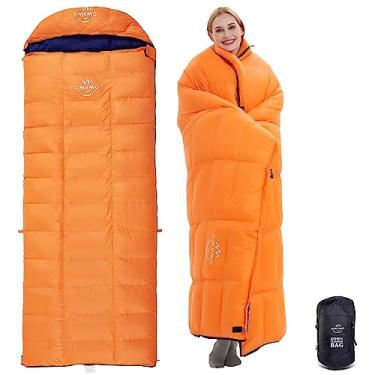 Imagem de OMVMO Saco de dormir 0 graus F Down para adultos, envelope de 4 estações saco de dormir retangular para mochila de acampamento, laranja 0F direita regular