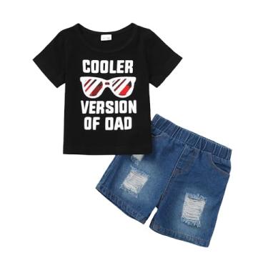 Imagem de YALLET Roupas infantis para meninos de 1 a 5 anos camiseta de manga curta rasgada jeans 12 18 24 meses conjunto de calças de bebê, Short Black-co, 18-24 Meses
