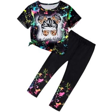 Imagem de DONWEN Roupas para meninas, roupas tie dye, 2 peças, blusa gráfica de manga curta, calça longa, roupas de verão para meninas, Tie Dye preto, 11-12 Anos