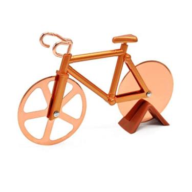 Imagem de Hoshen Cortador de pizza criativo em forma de bicicleta, divisor de massa, roda de cortador de pizza de aço inoxidável, cortador de biscoito, 1 peça, ouro rosa
