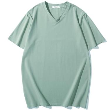 Imagem de VEIISAR Camiseta masculina gola V - Camisetas masculinas macias premium - resistente a rugas e respirável P - 3GG, V8 cinza-verde, XXG