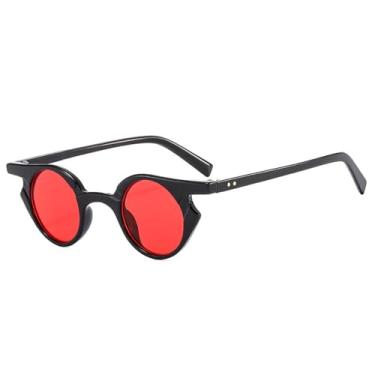 Imagem de Moda pequeno olho de gato feminino óculos de sol retro rebites decoração masculino tendência punk lente redonda óculos de sol tons uv400, preto vermelho, um tamanho