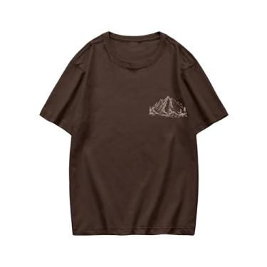Imagem de SweatyRocks Camiseta masculina casual com estampa gráfica, manga curta, gola redonda, macia, confortável, Marrom, M