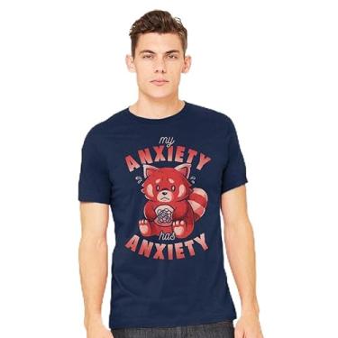 Imagem de TeeFury - Camiseta My Anxiety Has Anxiety - Animal Masculino, Panda Vermelho, Camiseta, Azul marino, 5G