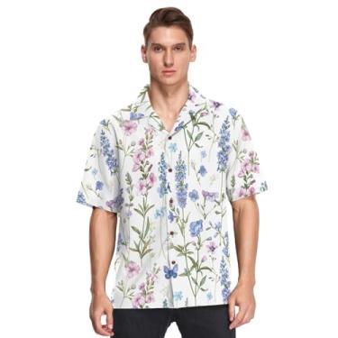 Imagem de Camisas havaianas masculinas, manga curta, com botões, estampada, casual, verão, praia, camiseta folgada, Borboletas de flores de lavanda violeta-1, G