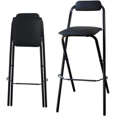 Imagem de Cadeira de cozinha dobrável com encosto e apoio para os pés em branco/preto, banco de bar dobrável, cadeira alta de bar portátil para escritório PUB Shop Party Seat,preto, balcão 60 cm/24"