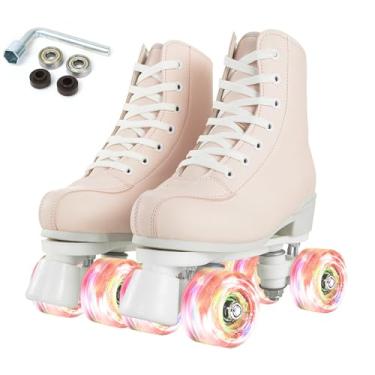 Imagem de Silvertree Patins para mulheres e homens PU couro de alta qualidade adulto Roller Derby Skate Wheels Light Up Roller Skate Patins de quatro rodas brilhantes para meninas meninos unissex (37-Homens: 5