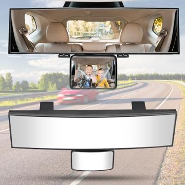 Imagem de JOYTUTUS Espelho retrovisor de carro com espelho de bebê, retrovisor panorâmico convexo universal de 28 cm, visão traseira grande angular de encaixe reduz efetivamente o ponto cego para o carro e pode