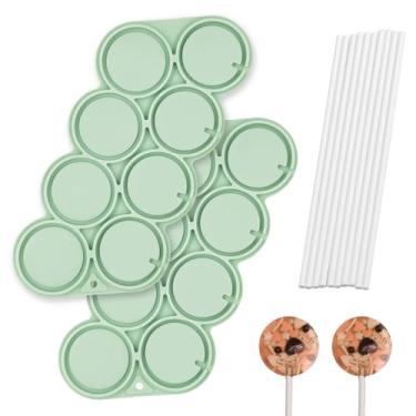 Imagem de QELEG 2 moldes de silicone para sucção com 100 palitos de papel, moldes redondos de pirulito de chocolate, ótimos para doces duros, pop de bolo, cubo de sorvete faça você mesmo, artesanato feito à