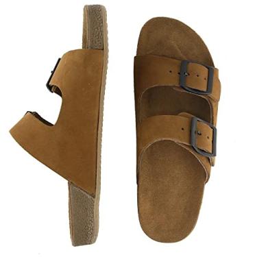 Imagem de Sandália Chinela Masculina Couro Masculina Anatômica Burly Heads Nobuck Taupe Gênero:Masculino;Tamanho:38;Cor:Bege