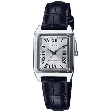 Imagem de Casio LTP-V007L-7B1 Relógio feminino retangular de couro com mostrador romano prateado, Prata, Movimento de quartzo