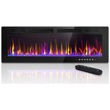 Imagem de Lareira Elétrica de Embutir A45x182L com Controle Remoto e Temporizador, 110V 1500W, LEMBERI, Preta