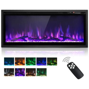 Imagem de Lareira Elétrica de Embutir A44x106L com Termostato, 9 Cores de Chamas, Controle Remoto e Temporizador, 110V 1500W, ORALNER, Preta