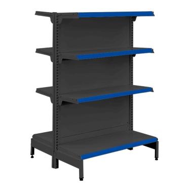 Imagem de Gôndola Prateleira Preta 4 Níveis 40x30 New Plus 1,40 Central Inicial pe Azul - Sa Gôndolas