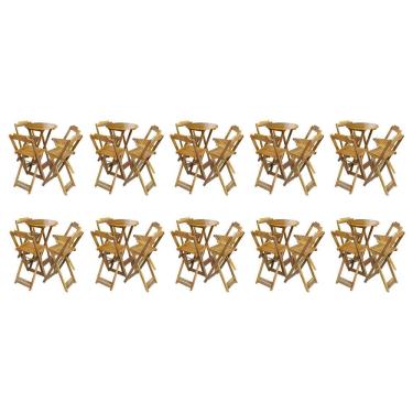Imagem de Kit 10 Jogos de Mesa Bistrô de Madeira com 4 Cadeiras Dobravel Ideal para Bar e Restaurante Castanho