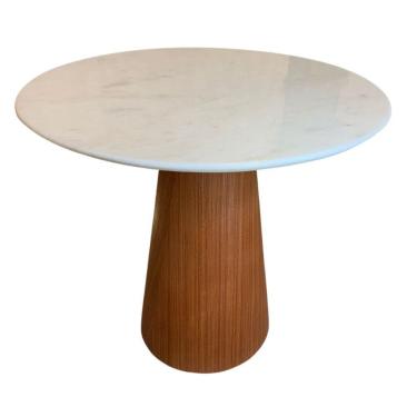 Imagem de Mesa de Jantar Cone 90cm Base Madeira Natural e Tampo Branco