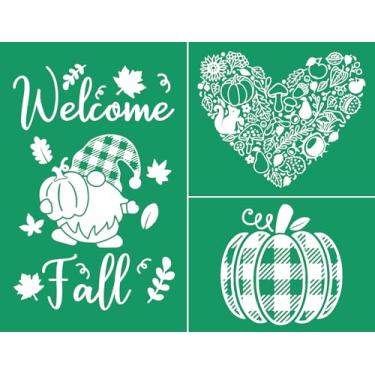 Imagem de DGAGA Estêncil de tela de seda Welcome Outono, reutilizável, autoadesivo, giz, transferências de serigrafia de outono para pintura em madeira, artesanato, placa de fazenda, serigrafia, kit iniciante