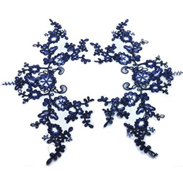 Imagem de KARMELLING 1 par de adesivos de tecido de renda azul marinho bordado com aplique de decoração de vestido, 33 x 18 cm