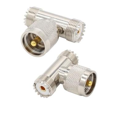 Imagem de Conector UHF Spitter pacote com 2, adaptador coaxial UHF macho para fêmea UHF duplo em forma de T para antena CB de rádio amador de cabo coaxial