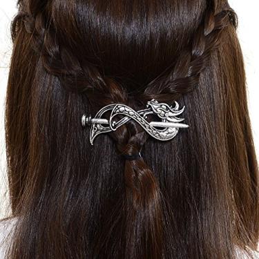 Imagem de (silver F-B) - Norse Celtic Wedding Hair Accessories-Viking Antique Silver Dragon Hair Sticks Hairpin Viking Hair Slide Hairpins Men Clips Hair Jewellery Gifts Celtics Knot Hair Barrette for Women(F-B)