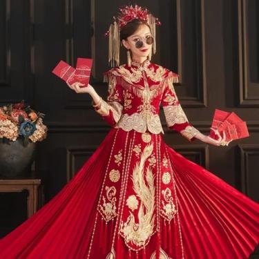 Imagem de JIMINISO Vestido de noiva tradicional noiva noiva casamento dragão fênix casal Xiuhe Tang terno top saia fantasia