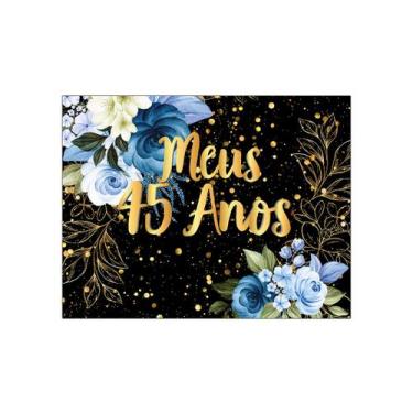 Imagem de Painel de Festa Horizontal 1,55 X 1,20 - Meus 45 Anos Floral Azul Efei