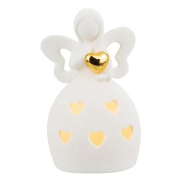 Imagem de Luminária Decoração Natal Anjo Resina Branco Coração 11cm - Taimes