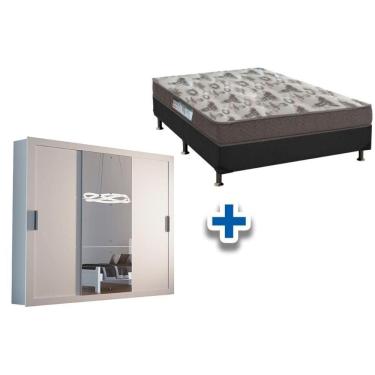 Imagem de Cama Box Casal + Colchão D33 Ortobom + Guarda Roupa Veneza Luxo Branco