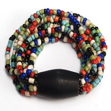 Imagem de Pulseira étnica de Bali com contas de vidro multicoloridas exclusivas com contas de madeira Soloklin densas e grandes, 8 inches