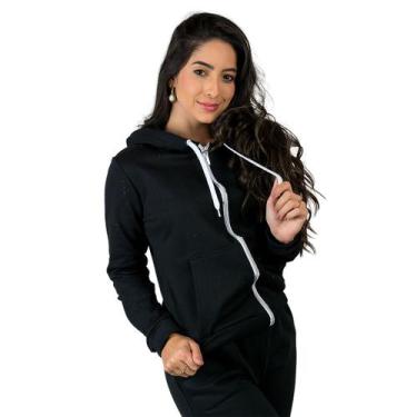 Imagem de Conjunto Feminino Moletom Calça E Blusa Feminino Flanelado Com Zíper M