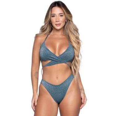 Imagem de Biquíni Lurex WLS Modas Top Amarrações E Calcinha Asa Delta Blogueira,