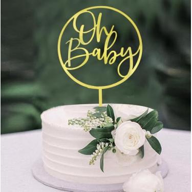 Imagem de Oh Baby Cake Topper - Large 8.66x5.9inch Golde Acrylic Oh Baby Shower Cake Decorations for Boy or Girls First Birthday/Gender Reveals Party, Photo Booth Props