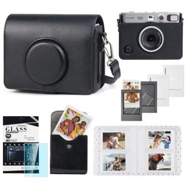 Imagem de CAIYOULE Capa de câmera para Fujifilm Instax Mini EVO, bolsa Fuji Mini EVO com bolsa de fotos, álbum, molduras, kit de acessórios de protetor de tela - preto vintage