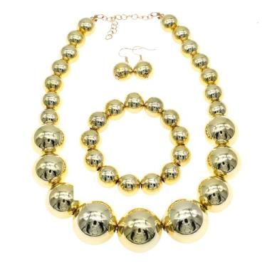 Imagem de CIOOU Colar grande de pérolas falsas para mulheres, conjunto de colar e brincos de pérolas grossas dos anos 1920, conjunto de bijuterias de fantasia, festa de formatura, casamento, X-Large, Zinco,