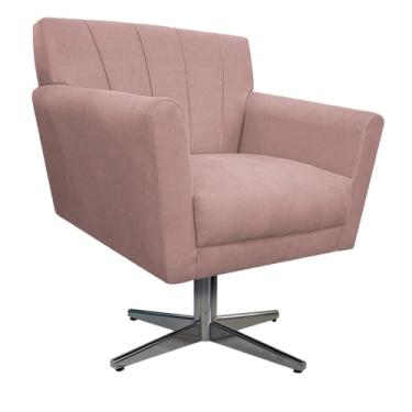Imagem de Poltrona Decorativa Laura Base Giratória de Metal Suede Rosê - Amarena Móveis