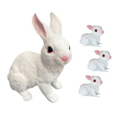 Imagem de Estatueta 1 Coelho G Com 3 Filhotes Coelhinho Decoração - LZ Decoraçõe